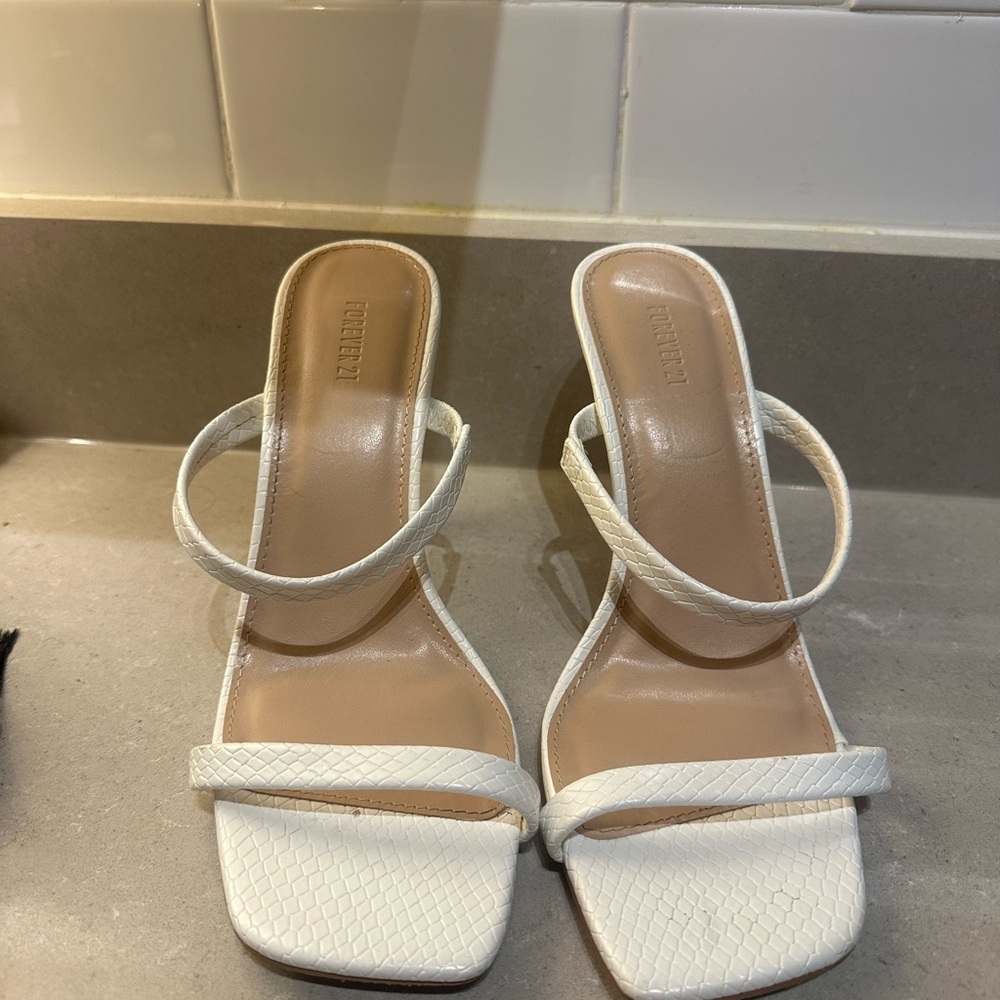 Forever 21 White Textured Double-Strap Heels